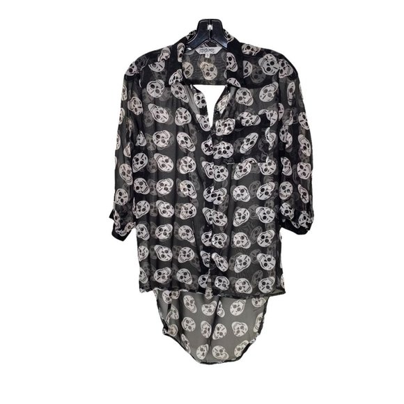 Tramp Skull Blouse Sheer Black and White - Picture 1 of 8